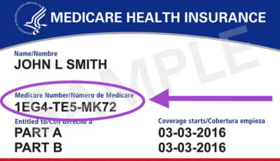 Sample Medicare card showing the Medicare Number (MBI) circled